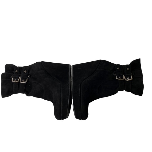 Stuart Weitzman Ruched Buckle Suede Wedge Black Booties Boots Size 8 - Picture 7 of 13